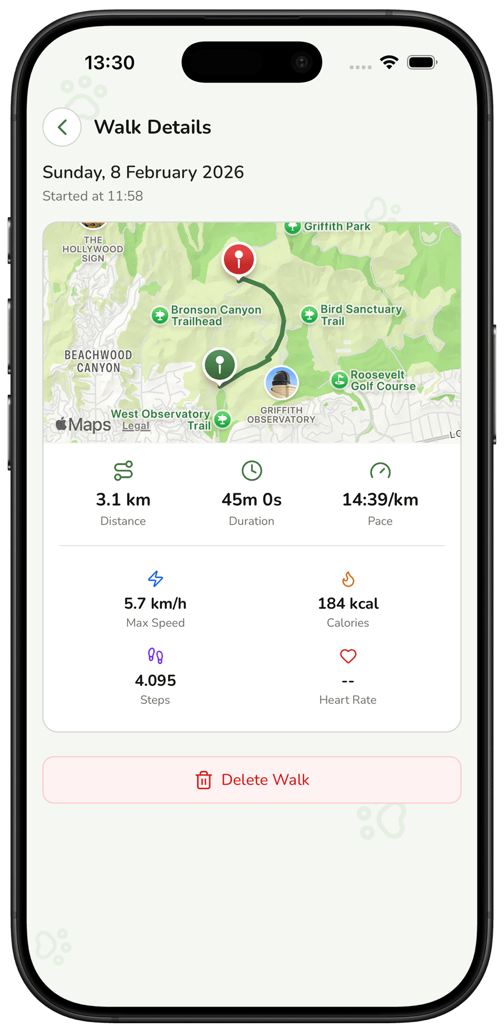 Walk details with route map