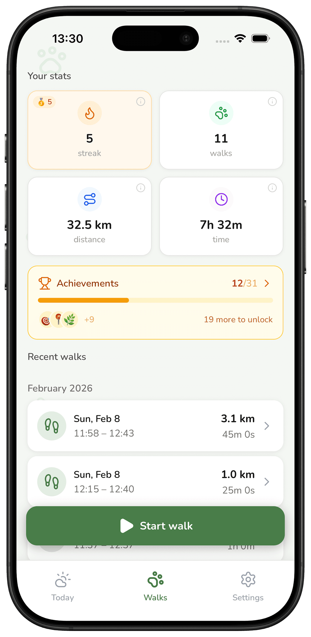 Walk stats and history